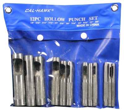 12 pc Hollow Punch Set Cal-Hawk hole leather gasket rubber